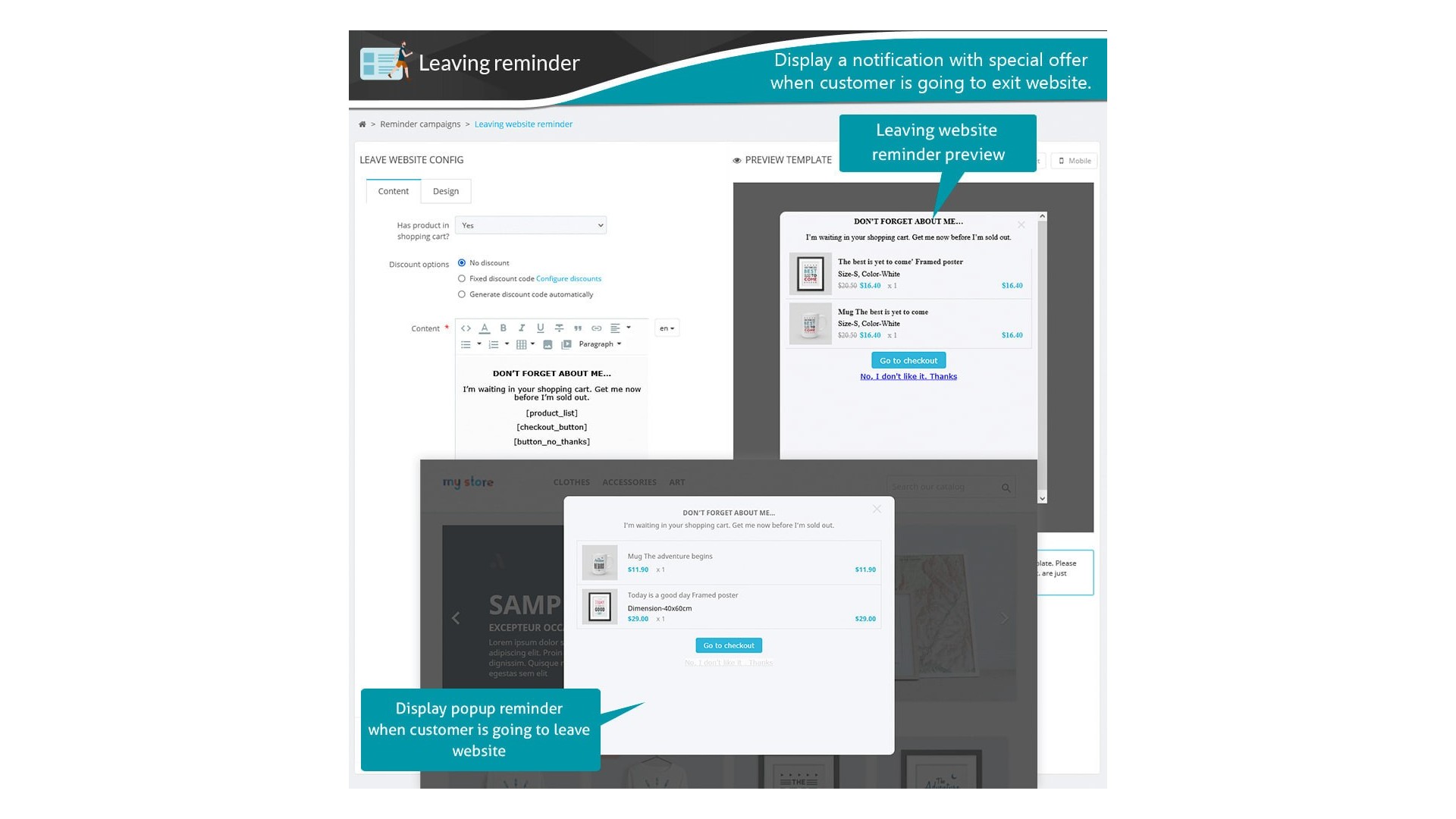 Automatizované připomenutí opuštěného košíku pro zvýšení prodeje