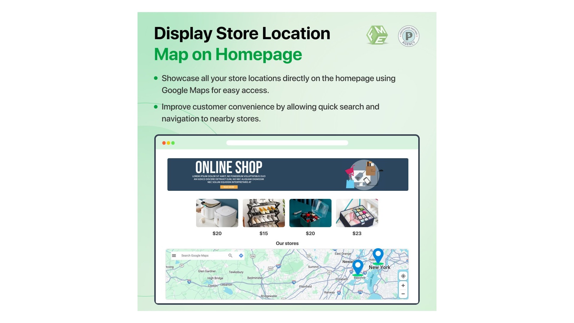 Funkce pro vyhledání obchodu a vyzvednutí s Google Maps