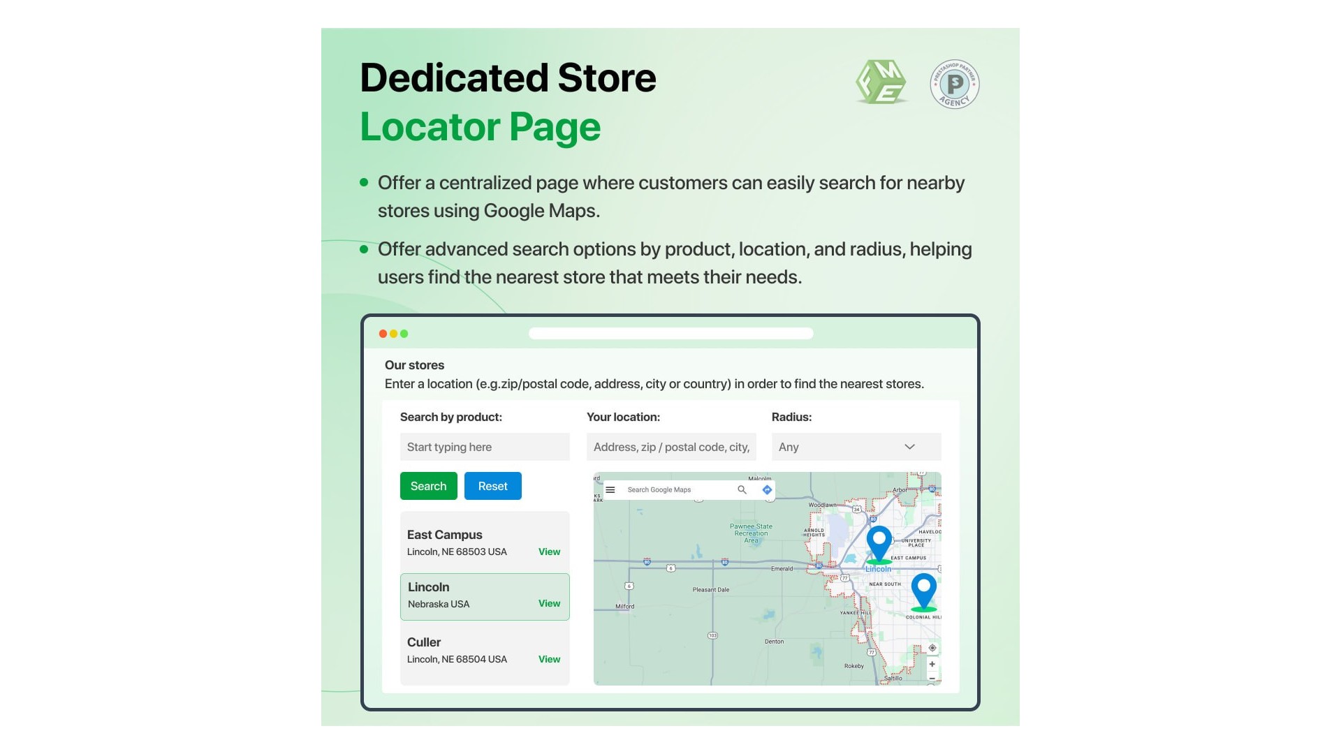 Funkce pro vyhledání obchodu a vyzvednutí s Google Maps