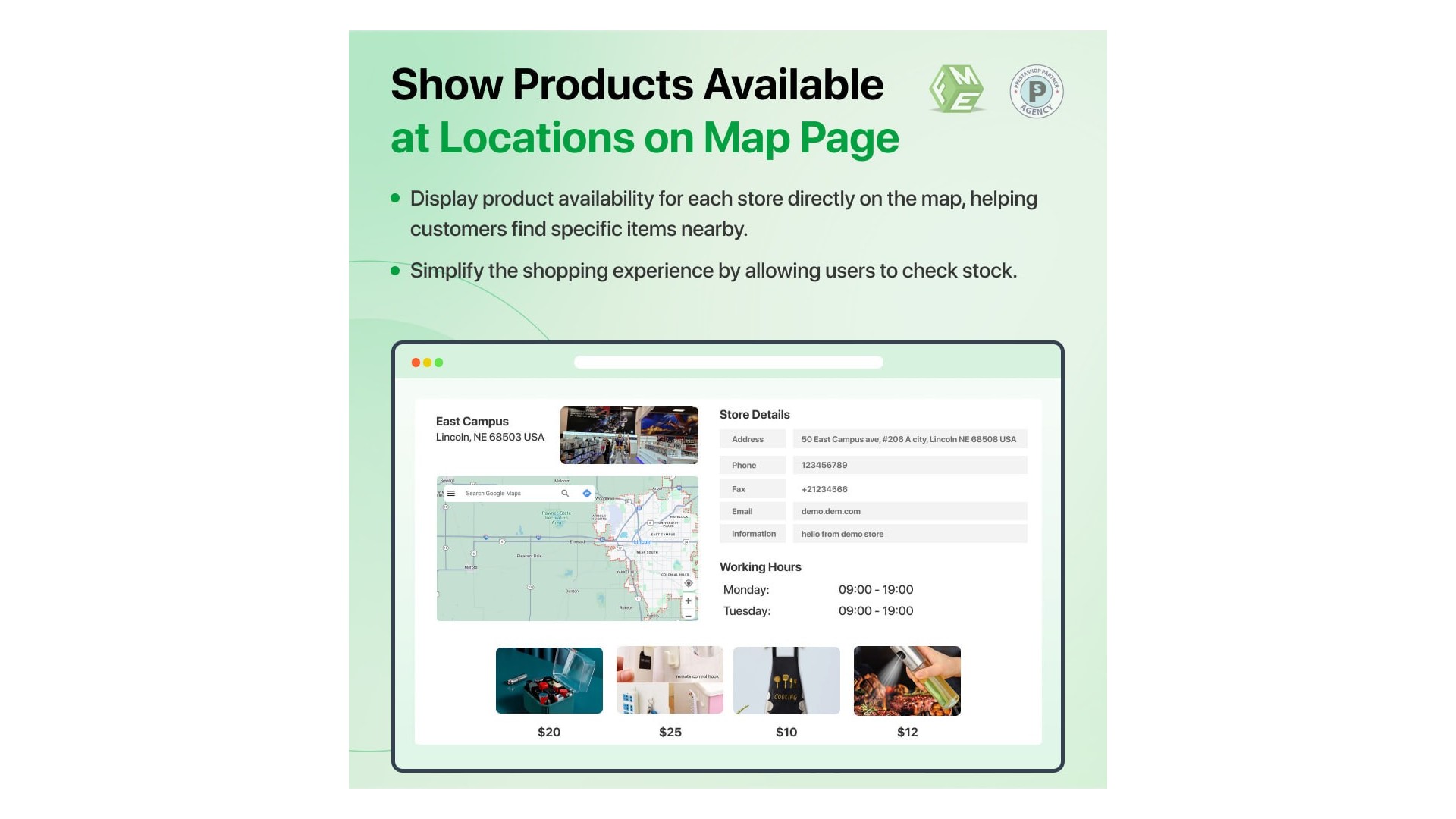 Funkce pro vyhledání obchodu a vyzvednutí s Google Maps
