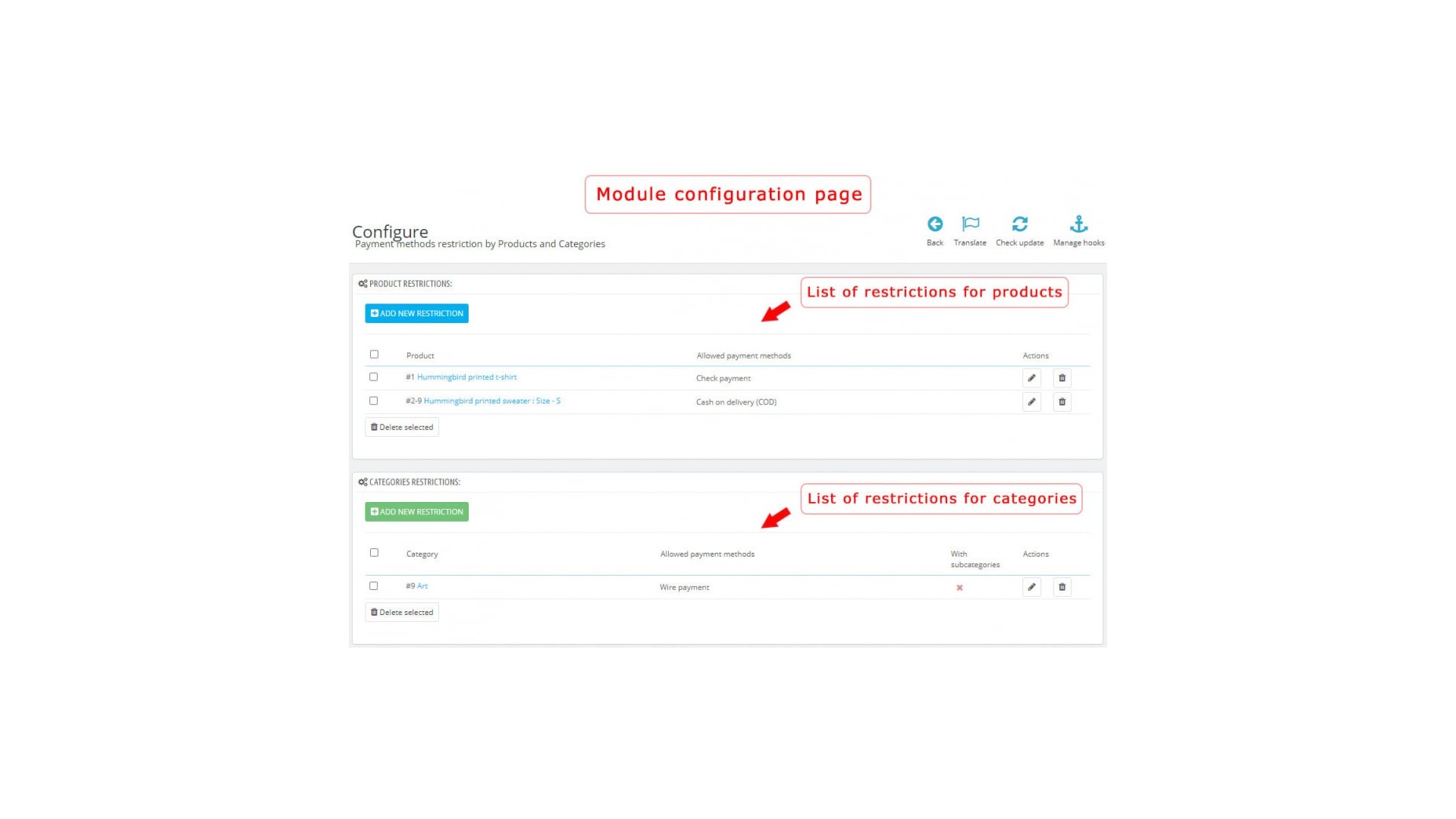 Omezení platebních metod podle produktů a kategorií