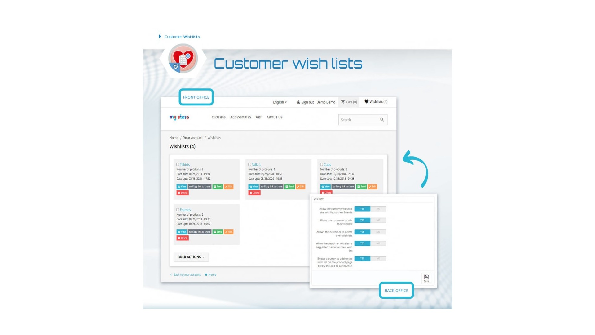 Funkce pro vytváření a správu přání zákazníků