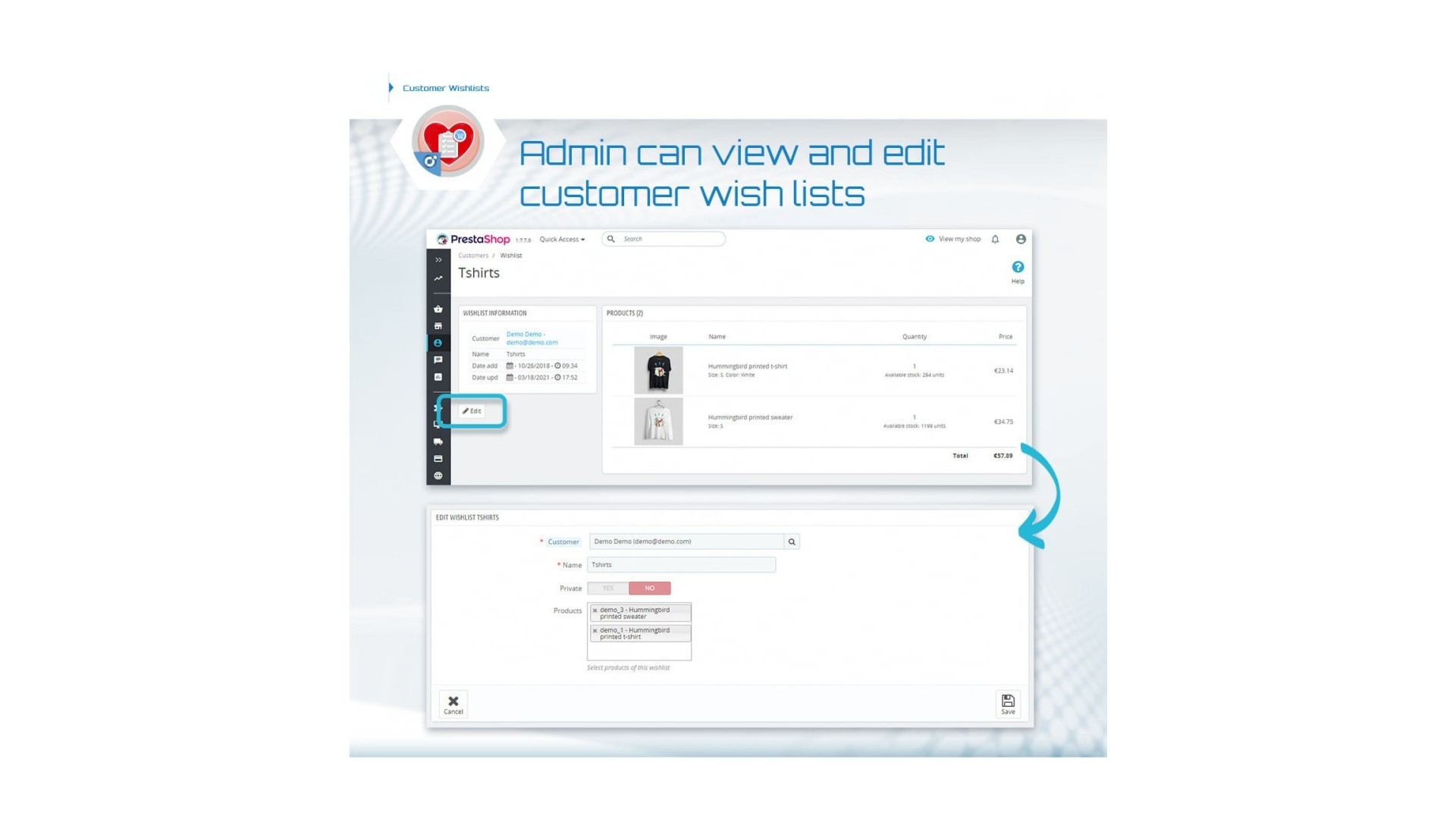 Funkce pro vytváření a správu přání zákazníků