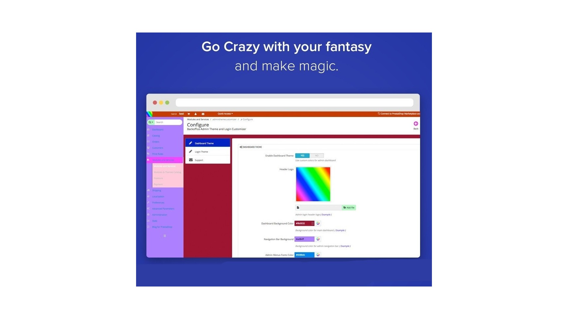 Funkce pro přizpůsobení vzhledu administrace a přihlášení