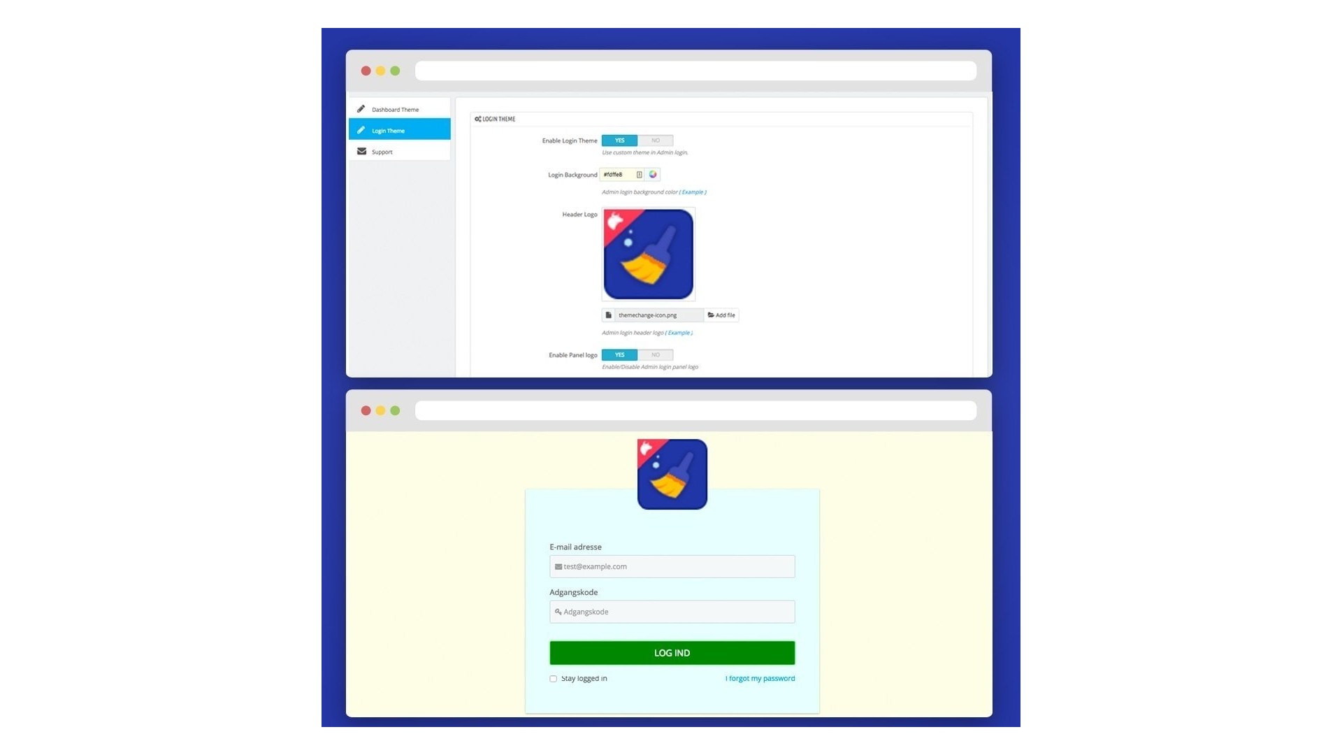 Funkce pro přizpůsobení vzhledu administrace a přihlášení
