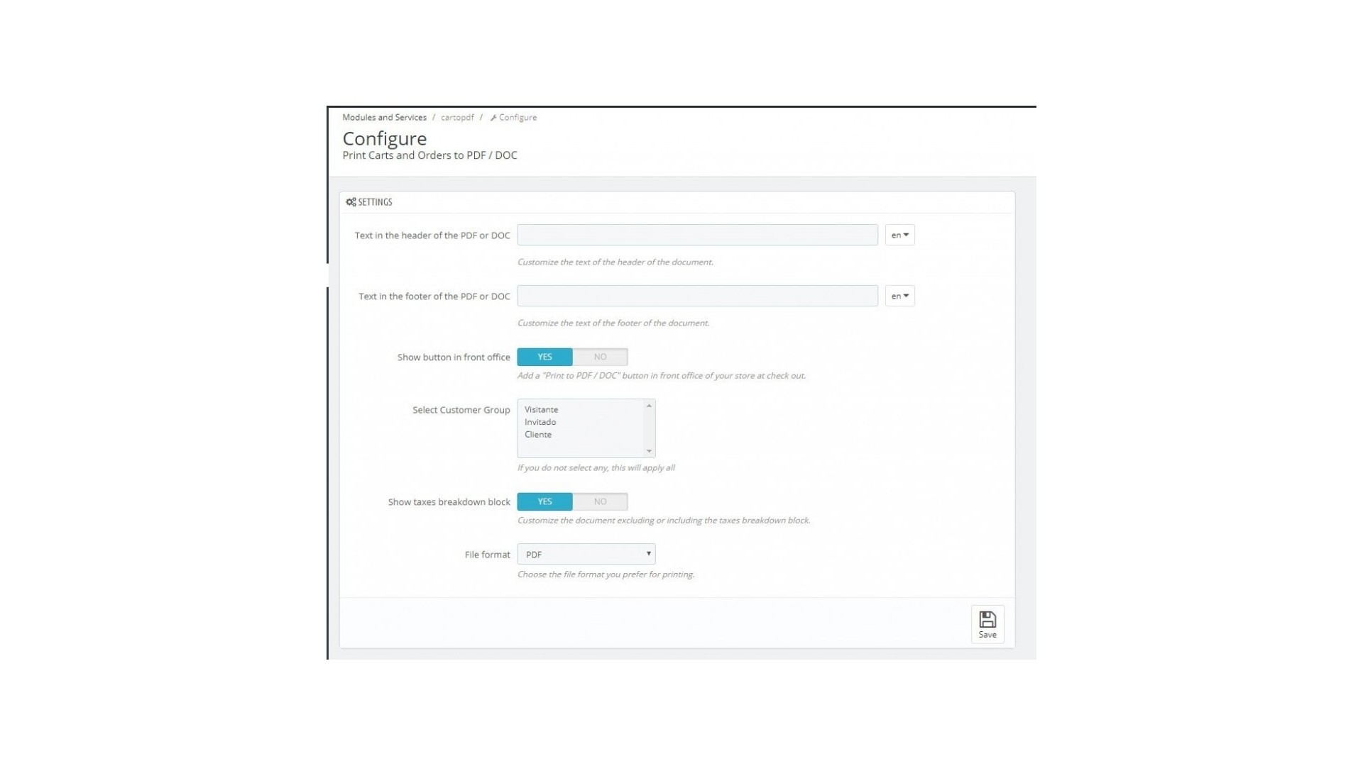 Funkce pro generování PDF a DOC z nákupního košíku