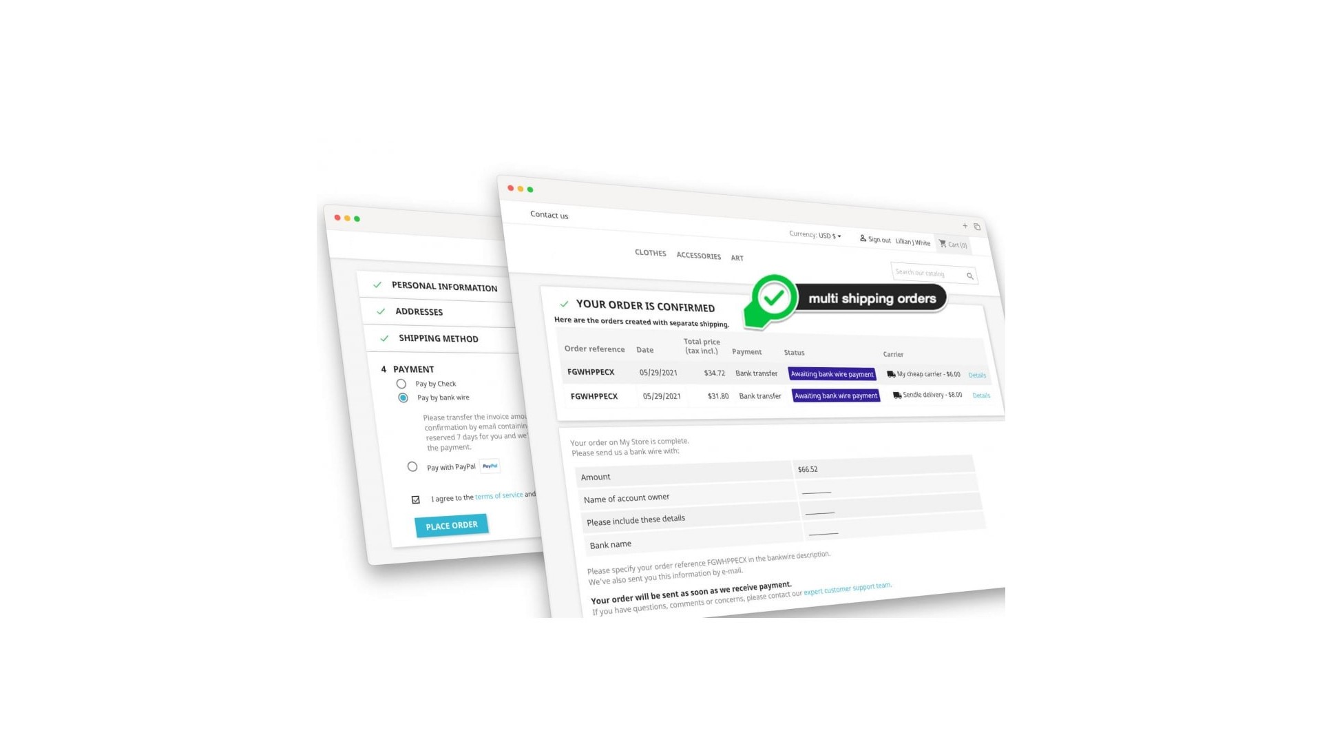 Funkce pro vícenásobné doručení a adresy v košíku