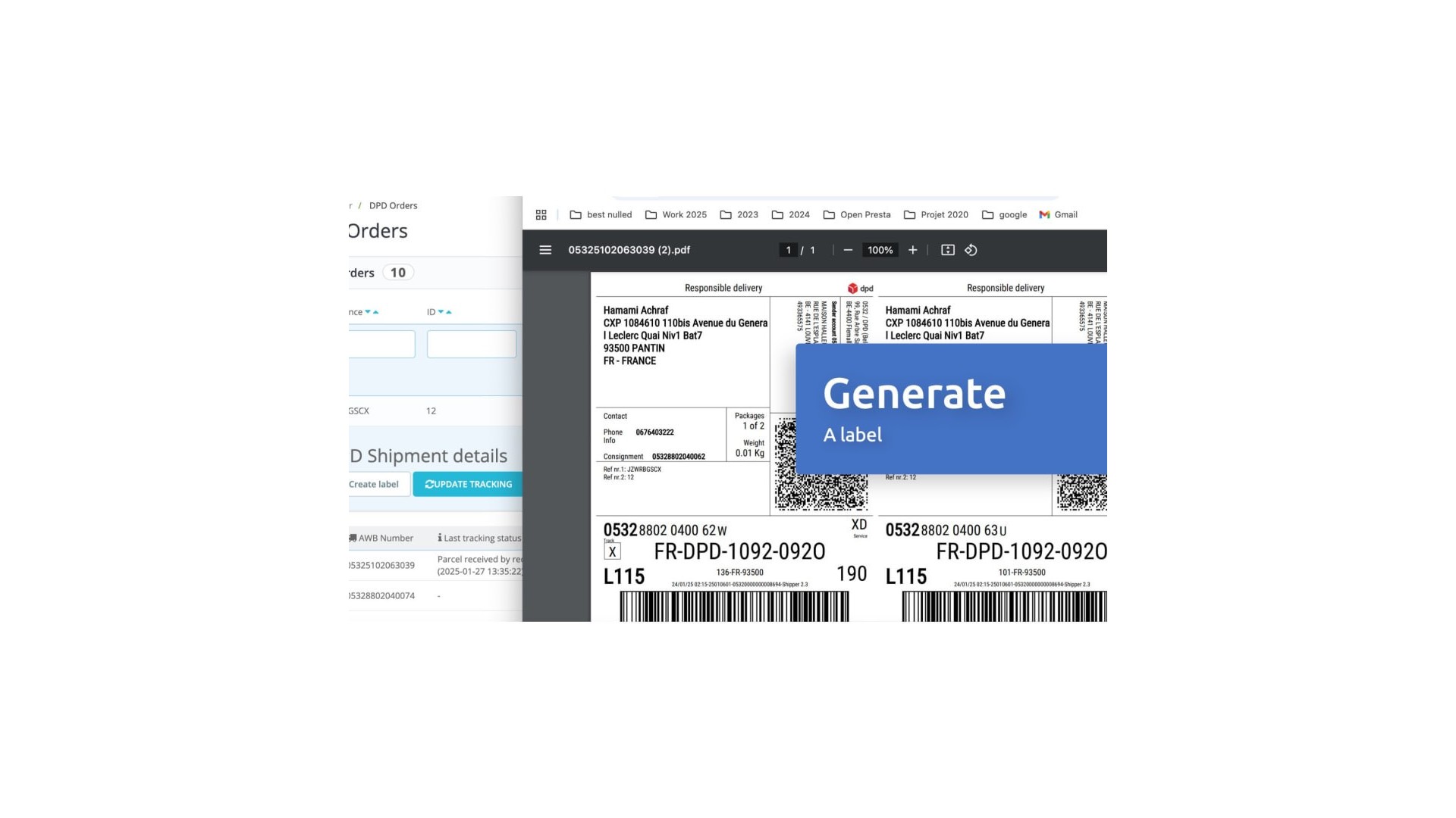 Funkce pro snadné generování štítků a sledování zásilek DPD