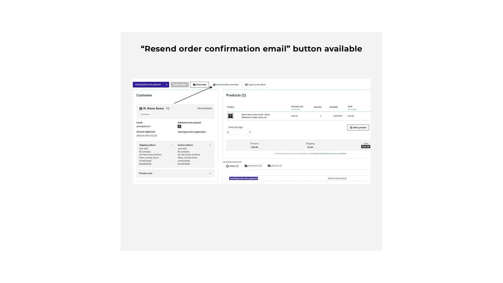 Funkce pro snadné opětovné odeslání potvrzení objednávky