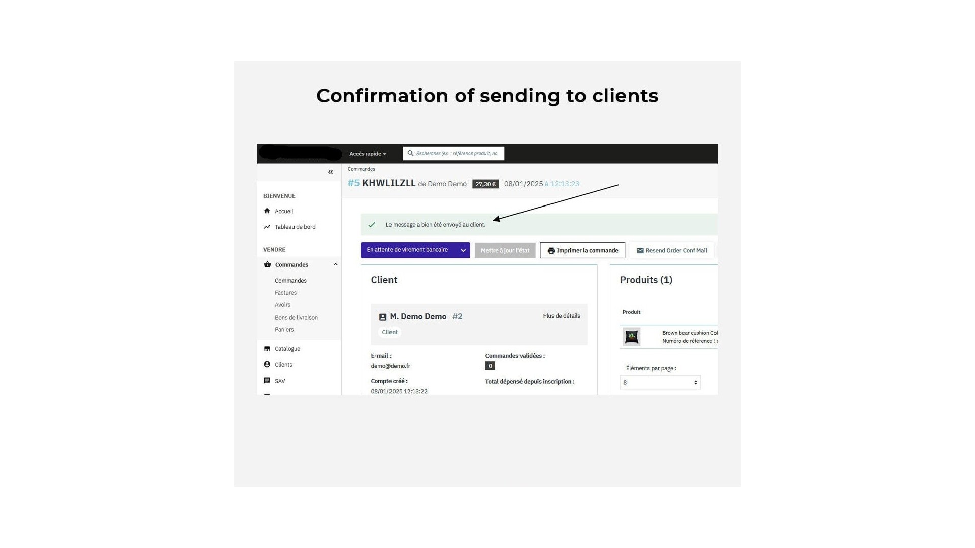 Funkce pro snadné opětovné odeslání potvrzení objednávky