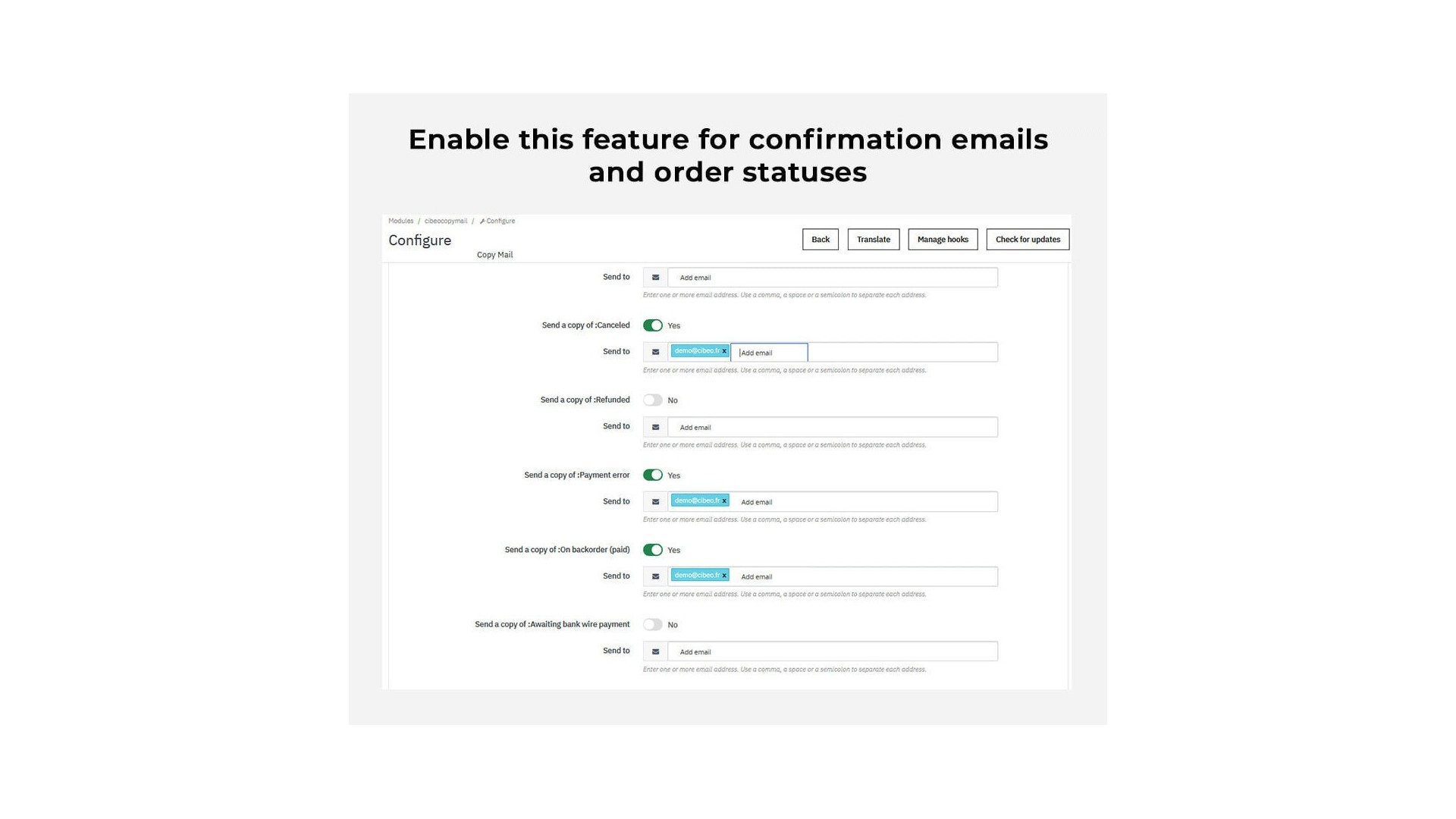 Funkce pro automatické kopírování e-mailů