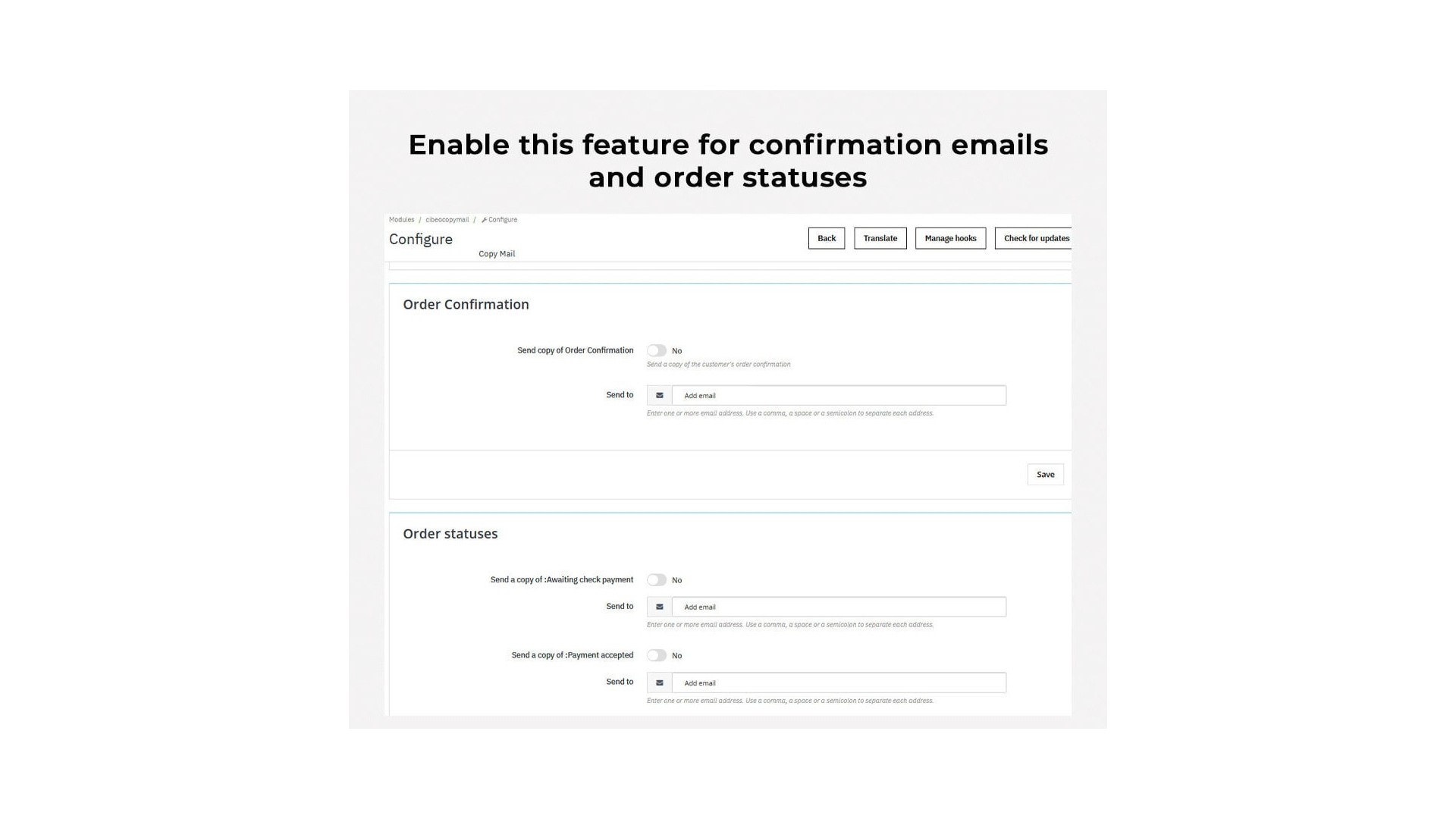 Funkce pro automatické kopírování e-mailů