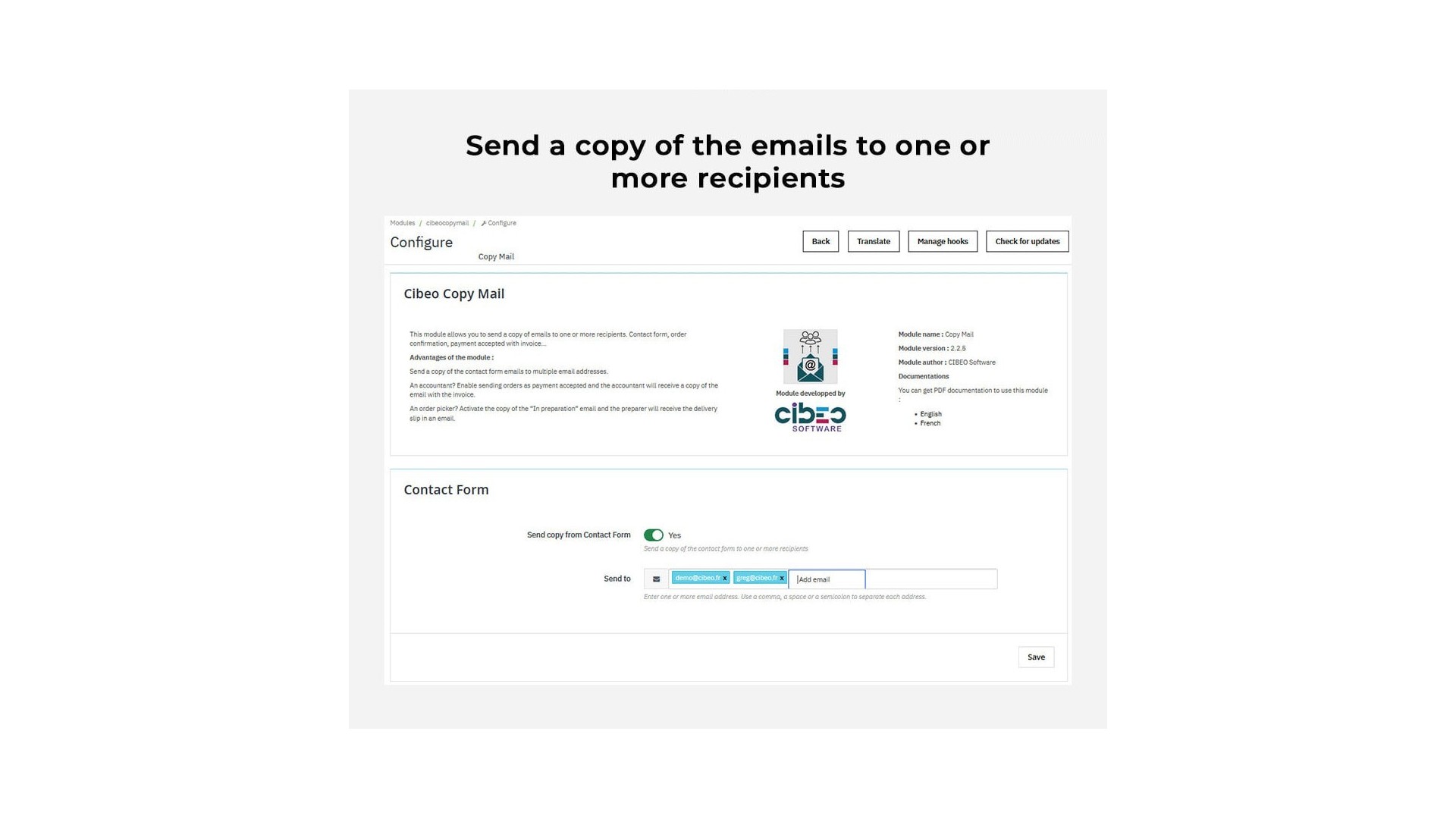 Funkce pro automatické kopírování e-mailů