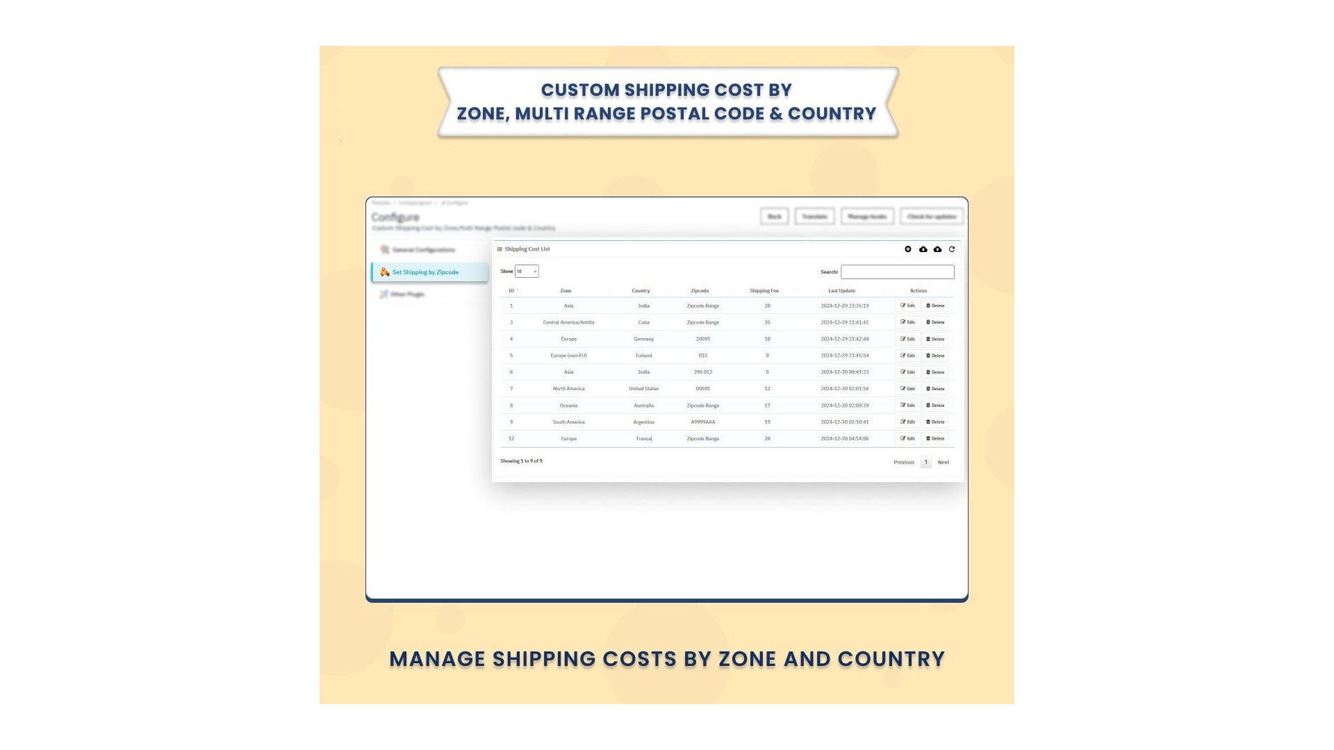 Funkce pro výpočet nákladů na dopravu podle zóny a PSČ