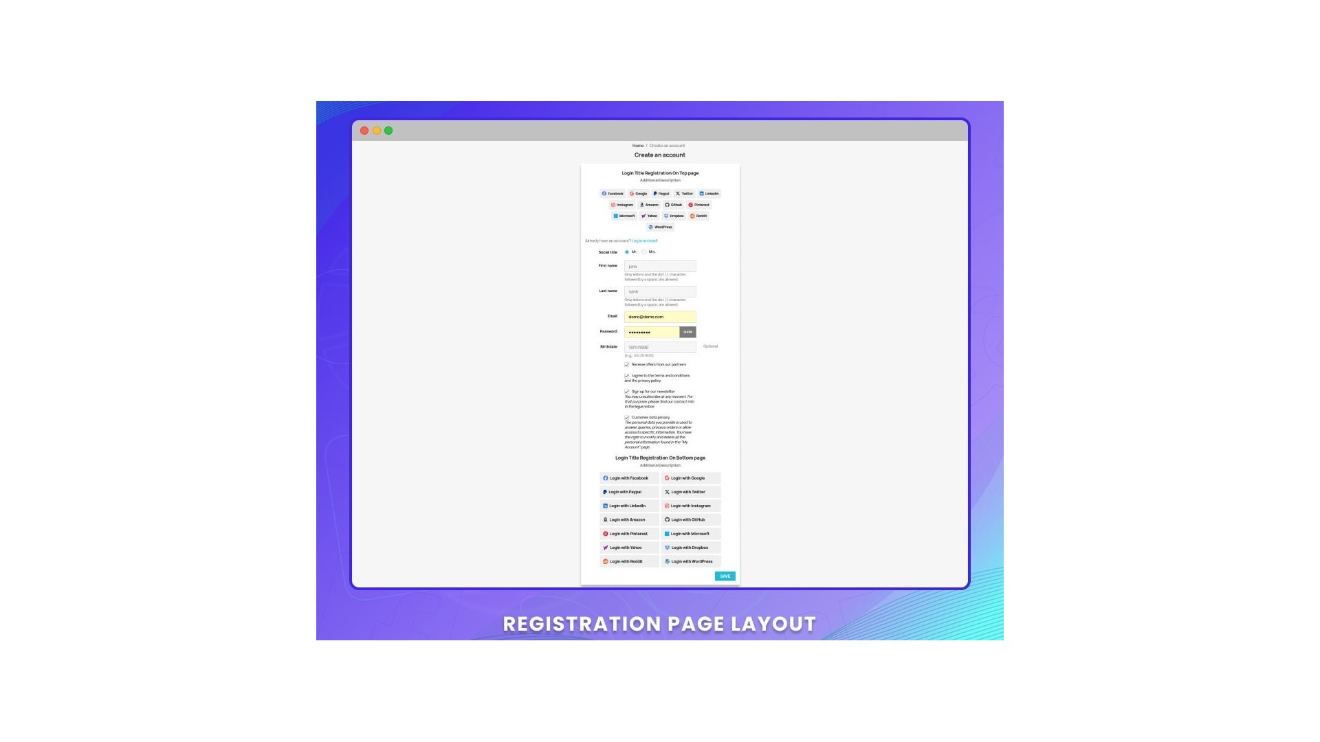 Chytré sociální přihlášení 14 v 1 s analýzou a designem