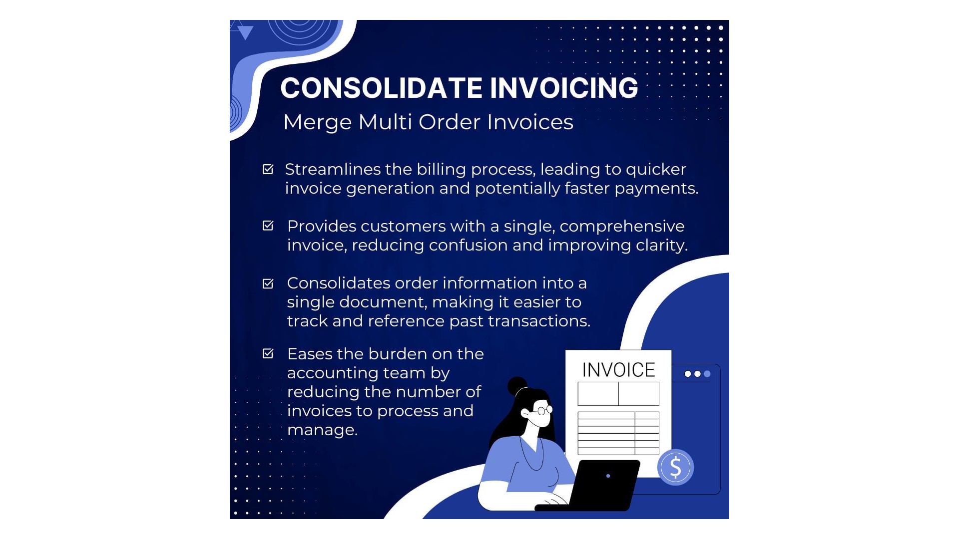 Funkce pro sloučení více objednávek do jedné faktury