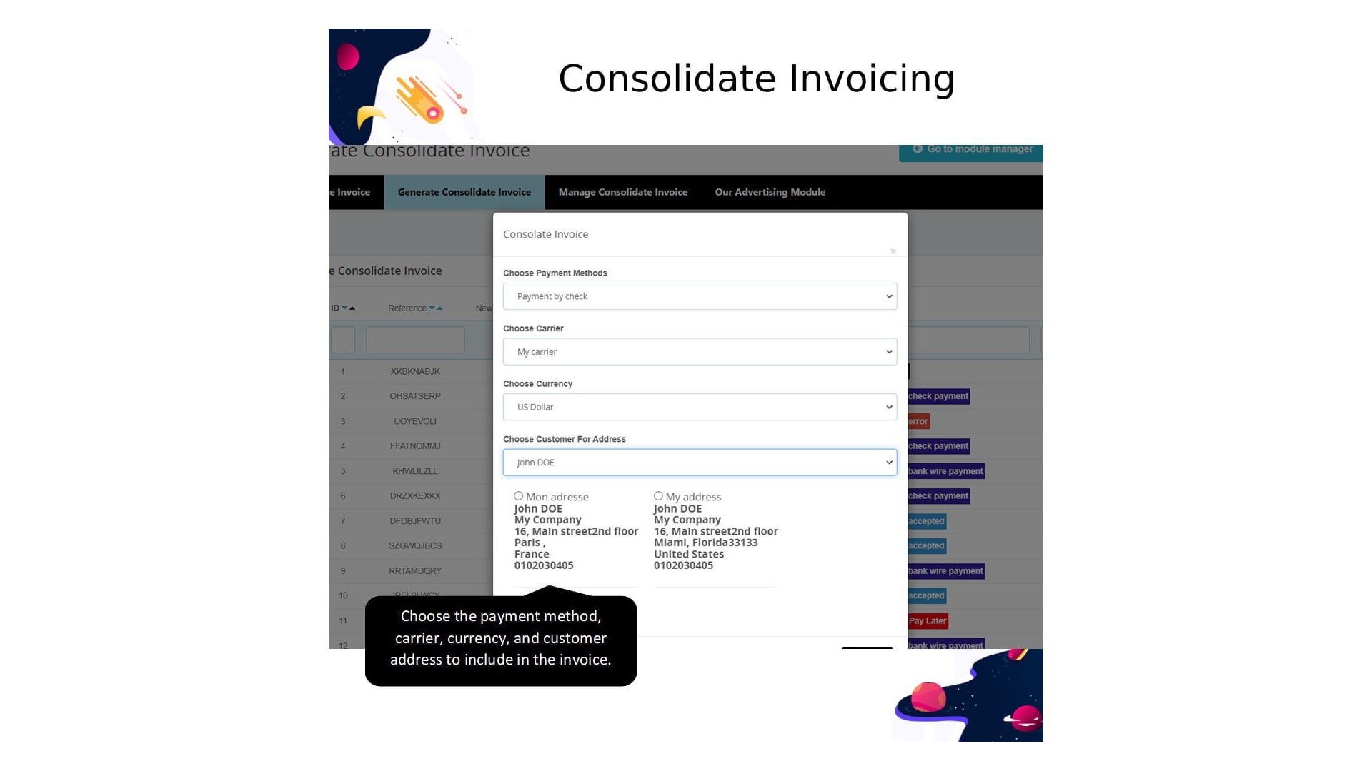 Funkce pro sloučení více objednávek do jedné faktury