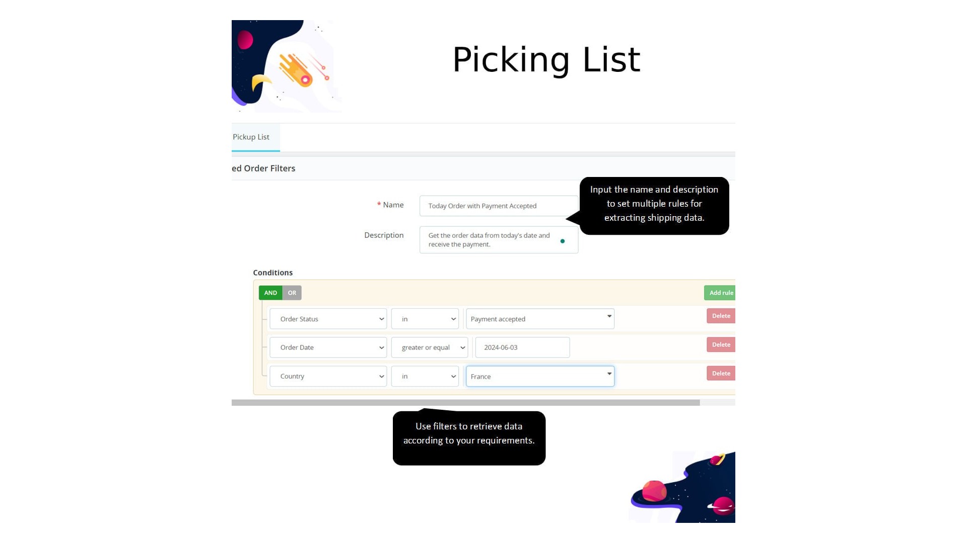 Funkce pro efektivní správu výběru a balení objednávek