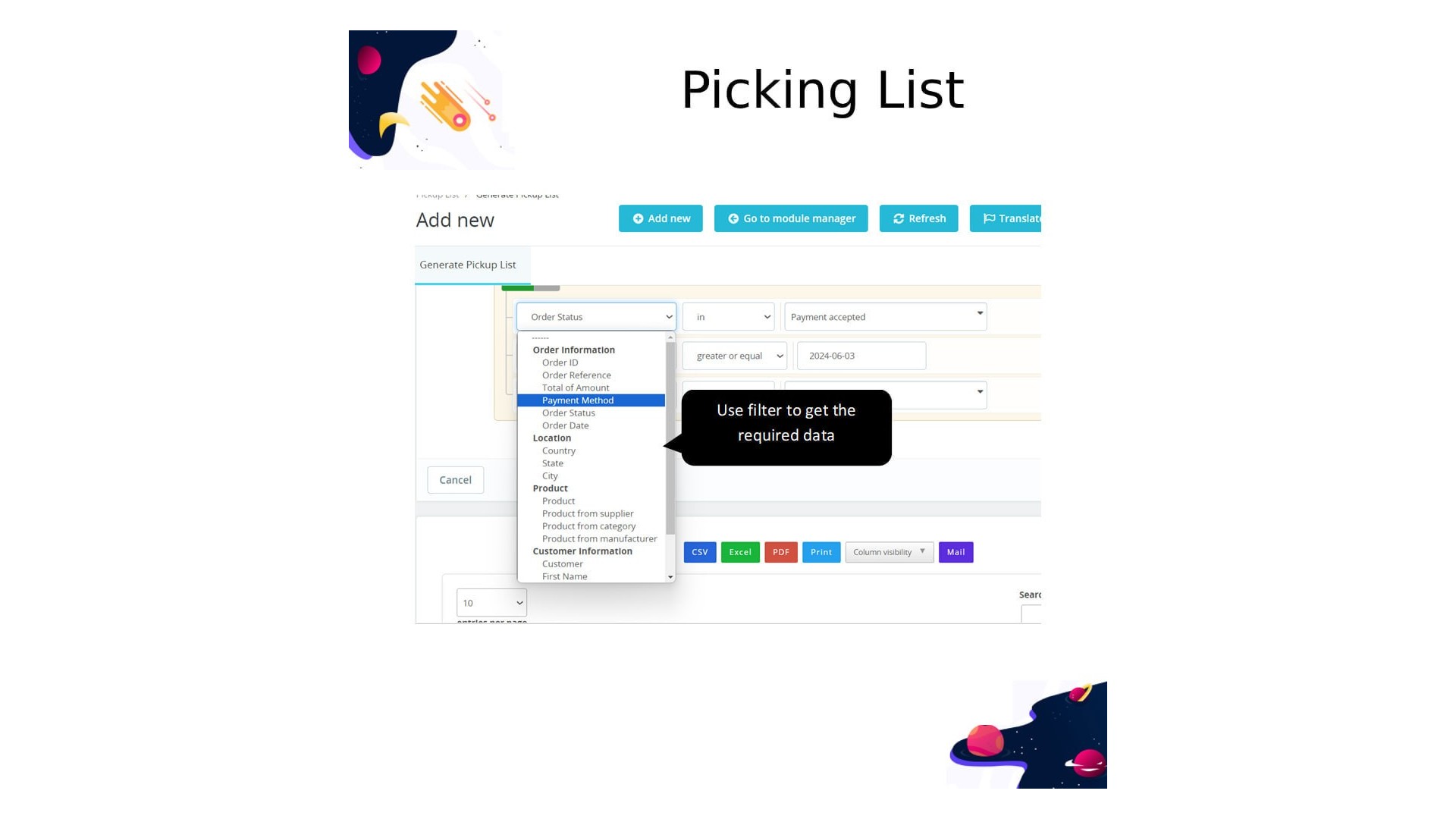 Funkce pro efektivní správu výběru a balení objednávek