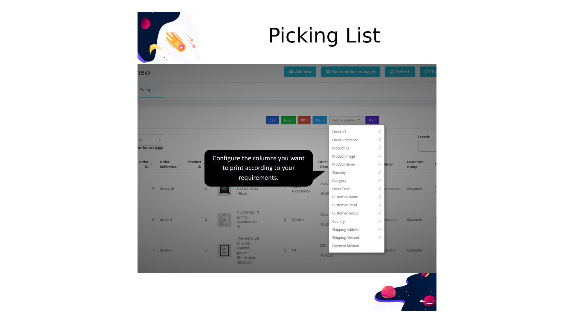 Funkce pro efektivní správu výběru a balení objednávek