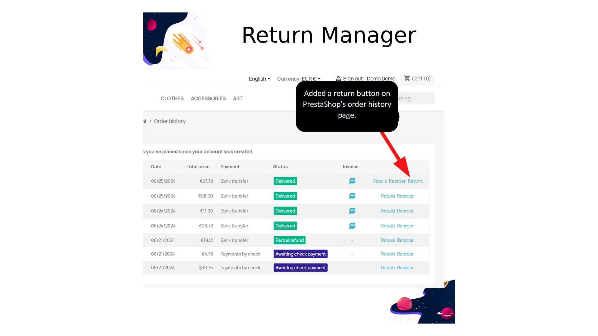 Jednoduchý manažer vrácení produktů s RMA funkcí