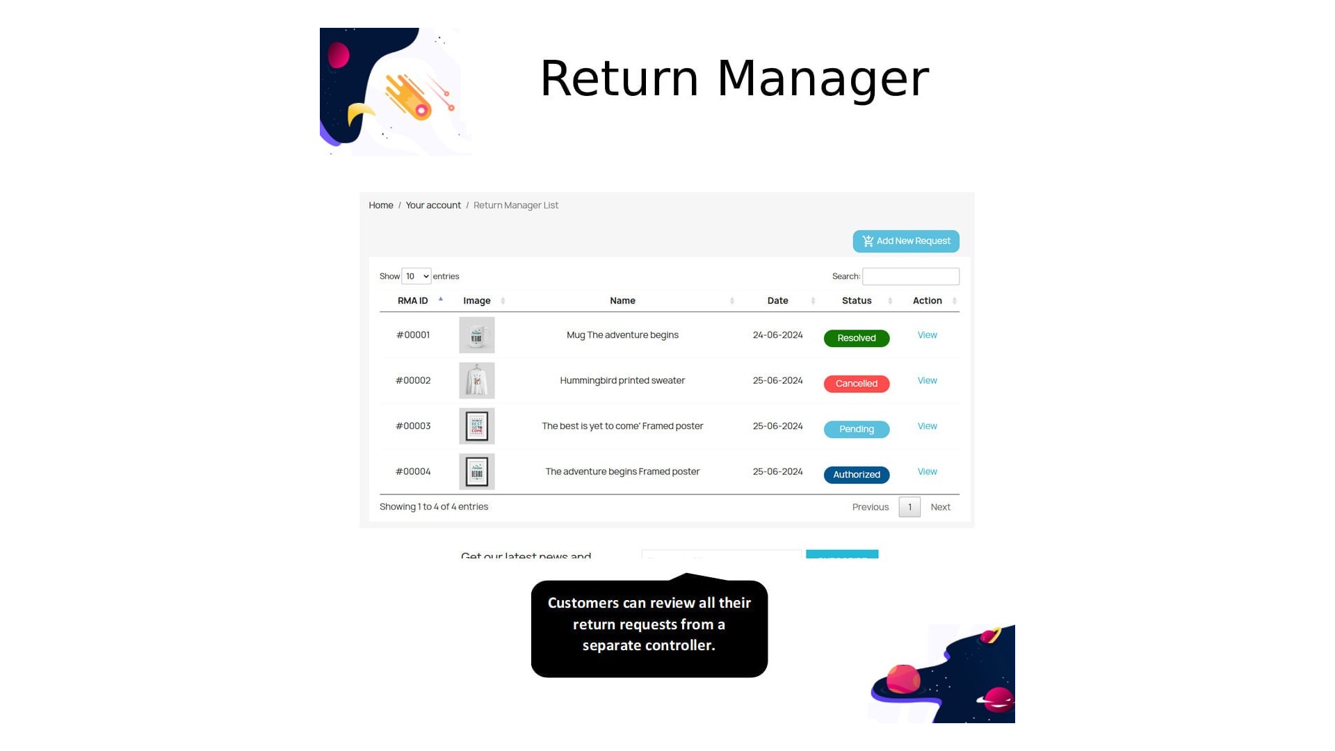 Jednoduchý manažer vrácení produktů s RMA funkcí