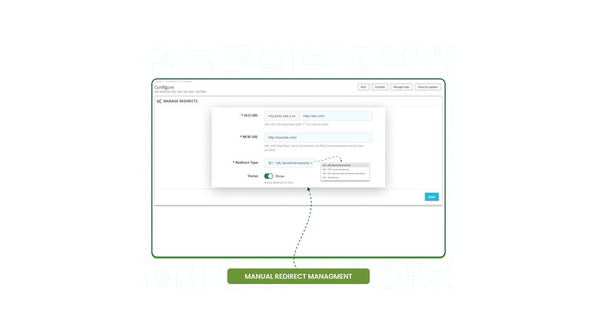 Funkce pro automatické a manuální přesměrování URL 301, 302, 303
