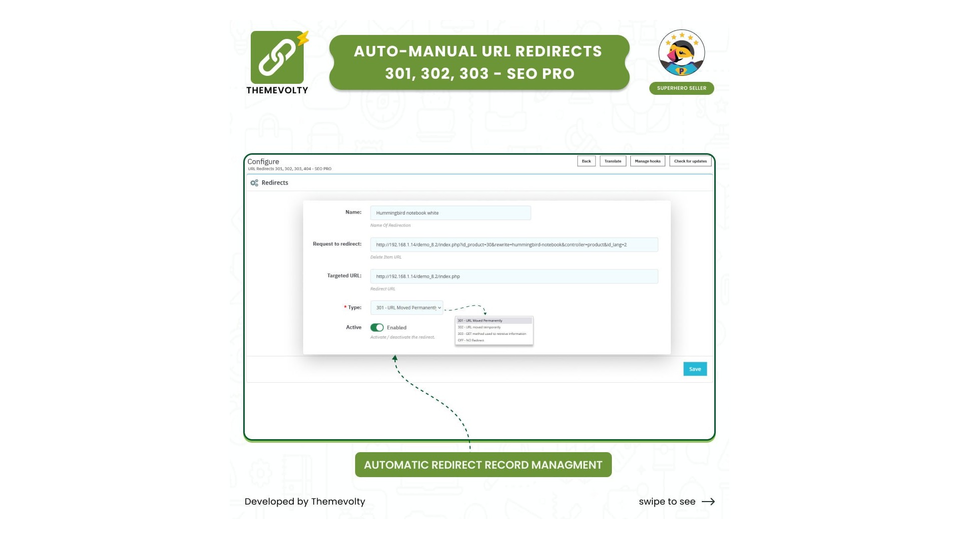 Funkce pro automatické a manuální přesměrování URL 301, 302, 303