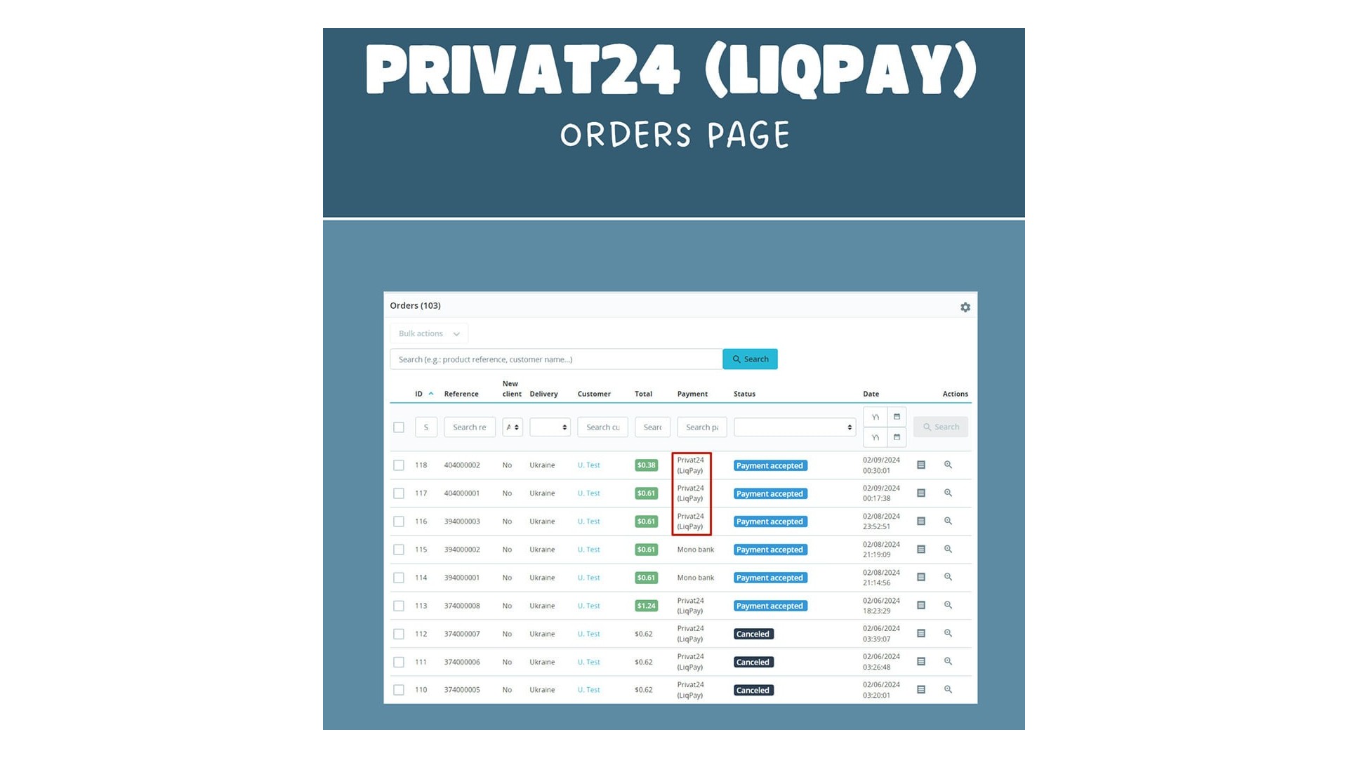 Funkce pro platby přes Privat24 (LiqPay) v obchodě